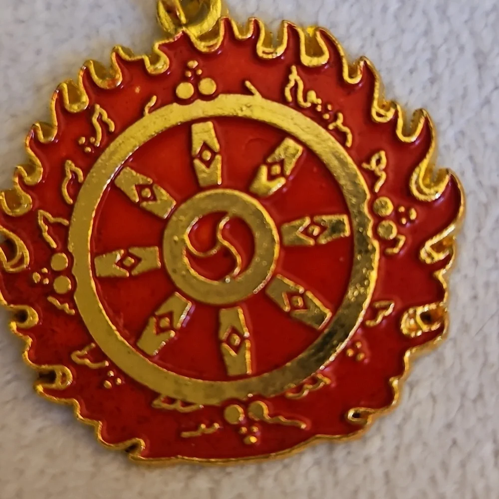 Magic Fire Wheel and Double Happiness Symbol Amulet Keychain Purse Charm Set